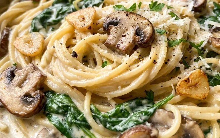 One-Pot Garlic Parmesan Pasta with Spinach and Mushrooms