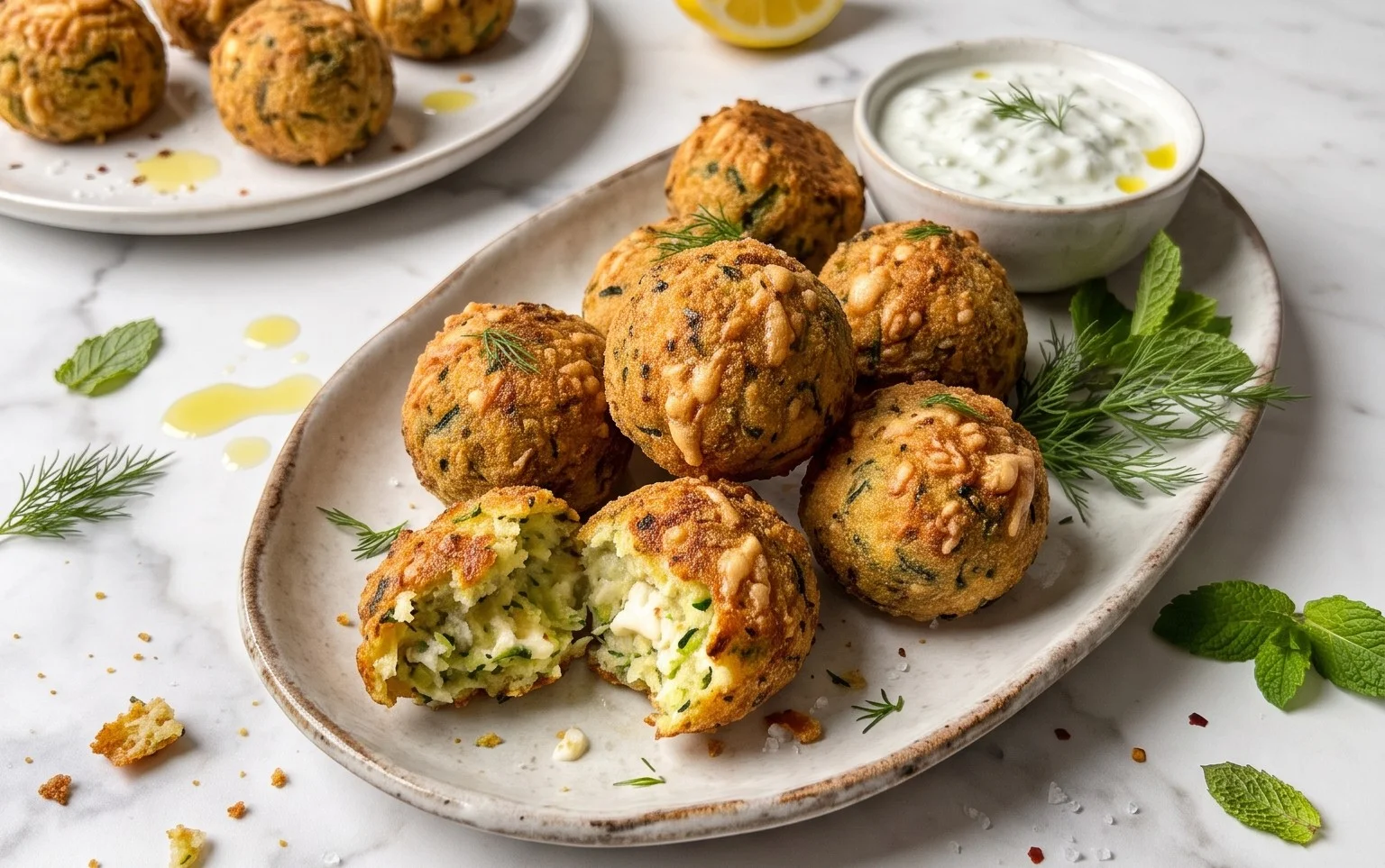 Knusprige Zucchini-Feta-Bällchen aus dem Ofen genießen!