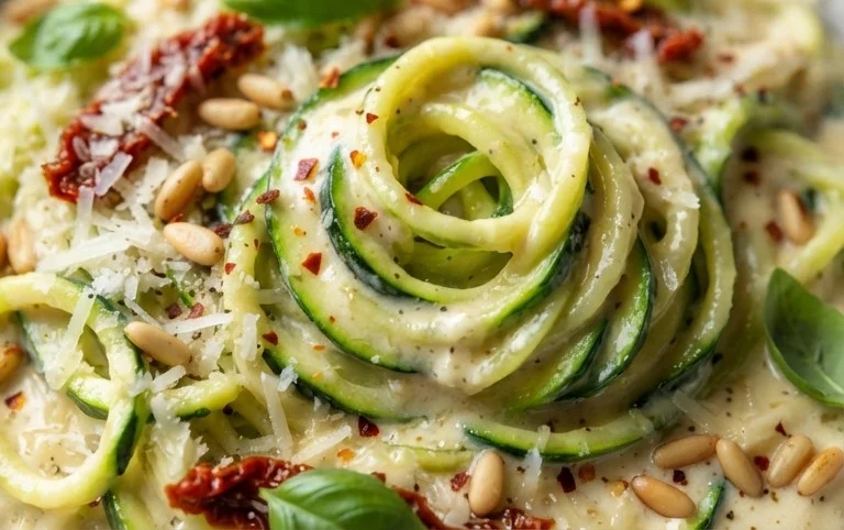 Zucchini-Spaghetti in cremiger Sauce– Zoodles