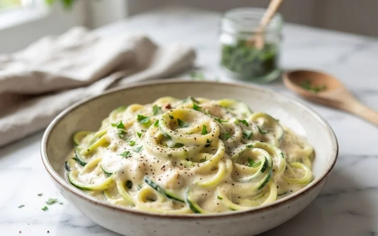 Zucchini-Spaghetti in cremiger Sauce– Zoodles