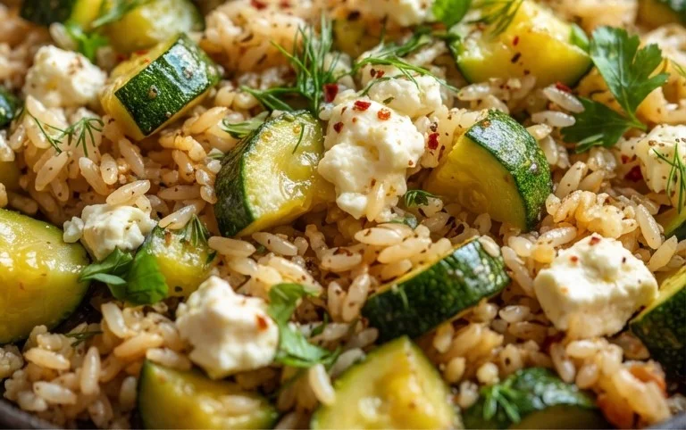Zucchini-Reis-Pfanne mit Feta