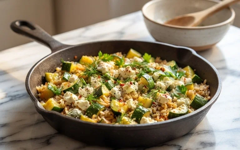 Zucchini-Reis-Pfanne mit Feta