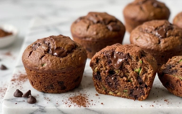 Healthy & Moist Chocolate Zucchini Muffins