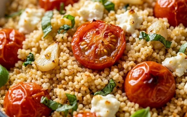 Healthy One-Pan Couscous With Garlic, Tomatoes And Basil