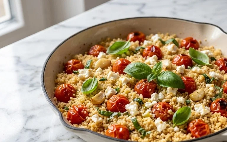 Healthy One-Pan Couscous With Garlic, Tomatoes And Basil