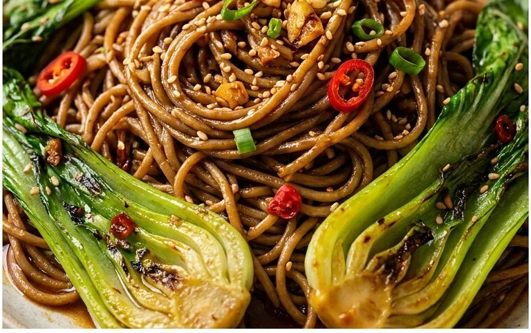Spicy Garlic Soba Noodles with Bok Choy