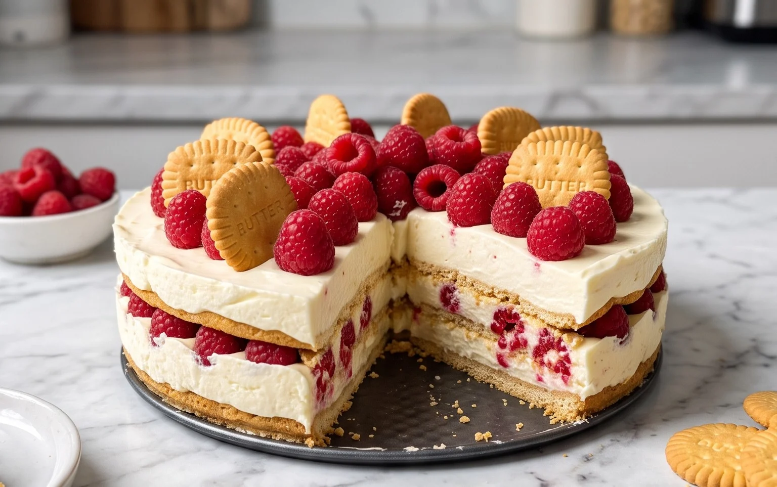 Butterkekskuchen mit Himnon-alcoholic beeren - einfach und lecker