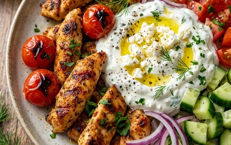 Mediterranes Hähnchen-Gyros mit Feta-Tzatziki genießen!