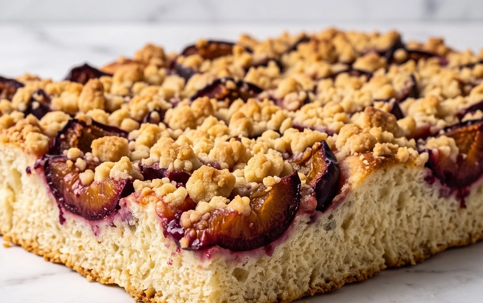 Rezept für Streusel-Pflaumenkuchen vom Blech mit Hefeteig