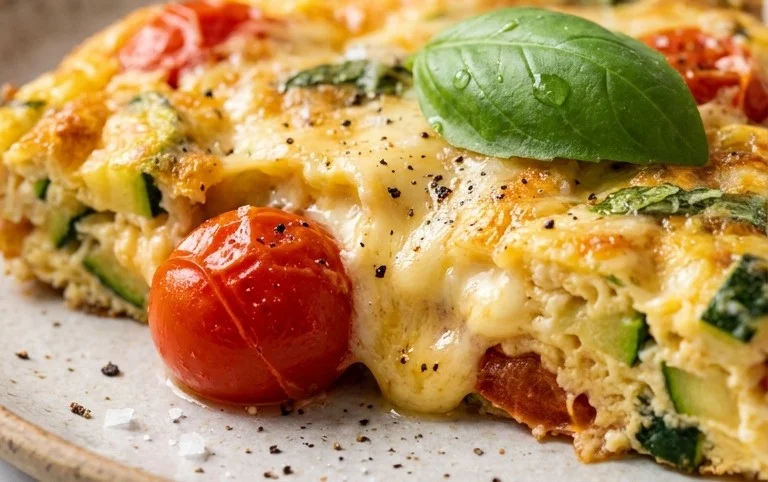 Zucchini-Omelett mit Tomaten und Basilikum