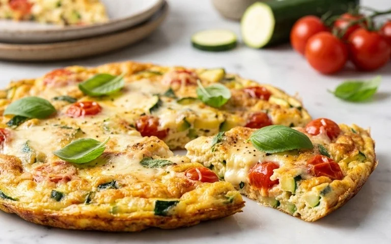 Zucchini-Omelett mit Tomaten und Basilikum