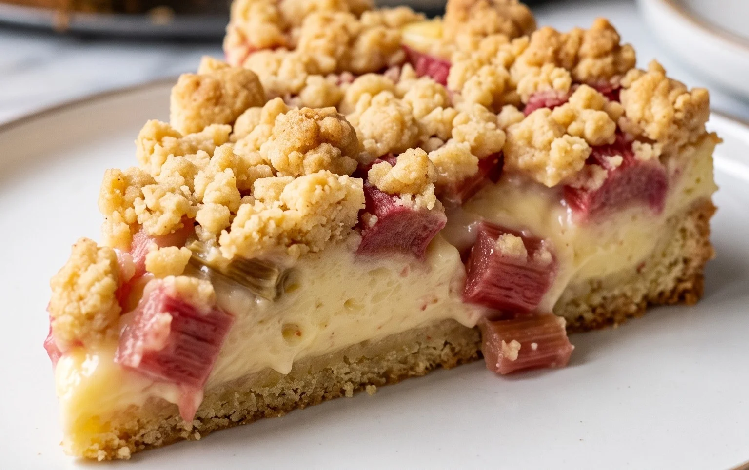 Rhabarberkuchen mit Pudding und Streuseln – wie von Oma