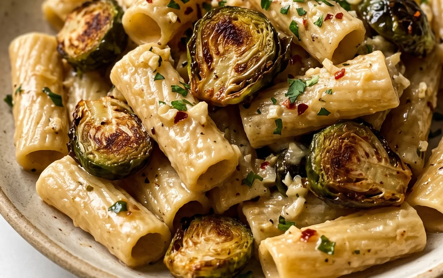 Vegan One Pot Creamy Garlic Brussels Sprouts Pasta